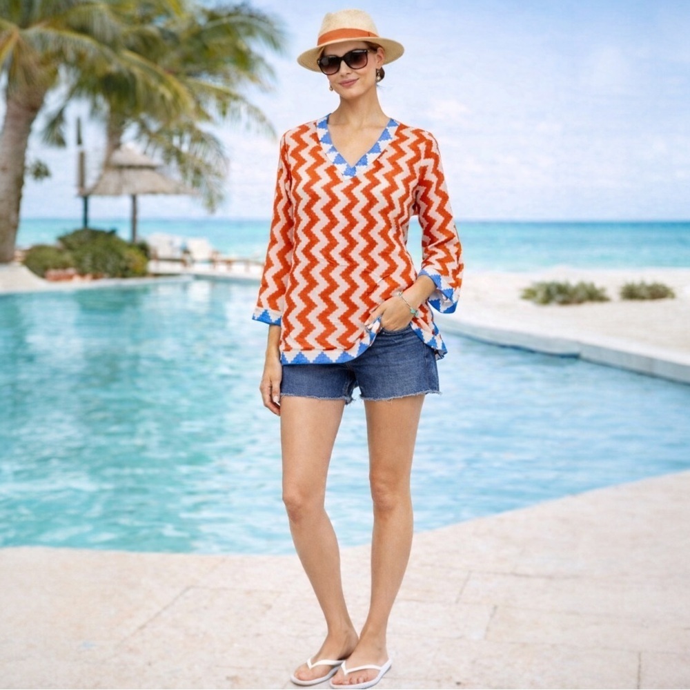 Gretchen Scott Resort Tunic Chevron Contrast Womens Medium | Palm Beach Coastal